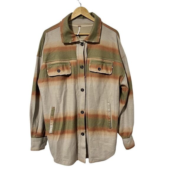 Free People Oversized Stripe Ruby Jacket Size M Ombre Serape Print Distressed - Picture 1 of 8